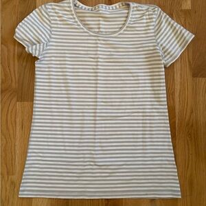 Lululemon Athletica White and Gray Striped Tee